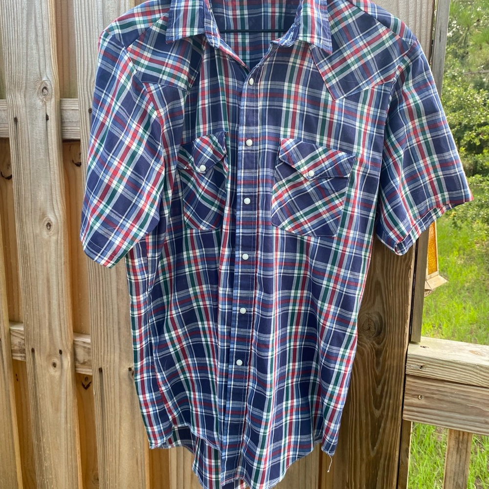 Men's Blue Plaid Pearl Snap Shirt